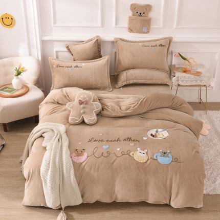 91家纺网 家纺一手货源 找家纺 （总）意尚风情2021新款加厚肌理纹牛奶绒毛巾绣四件套