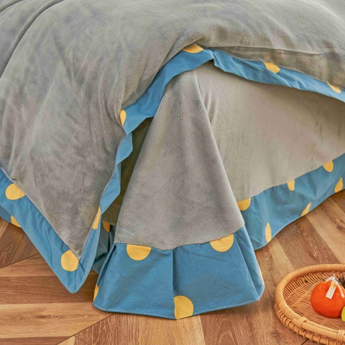 91家纺网 家纺一手货源 找家纺 杜先生 2021新款拼角被边款澳绒牛奶绒四件套 波点时尚-蓝