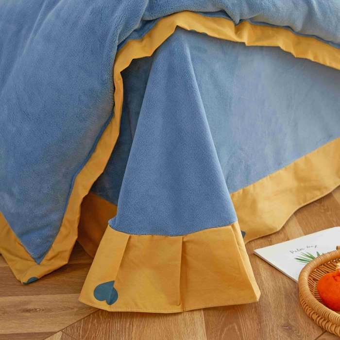 91家纺网 家纺一手货源 找家纺 杜先生 2021新款拼角被边款澳绒牛奶绒四件套 朵薇-黄