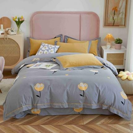 杜先生 2021新款拼角被边款澳绒牛奶绒四件套 朵薇-灰