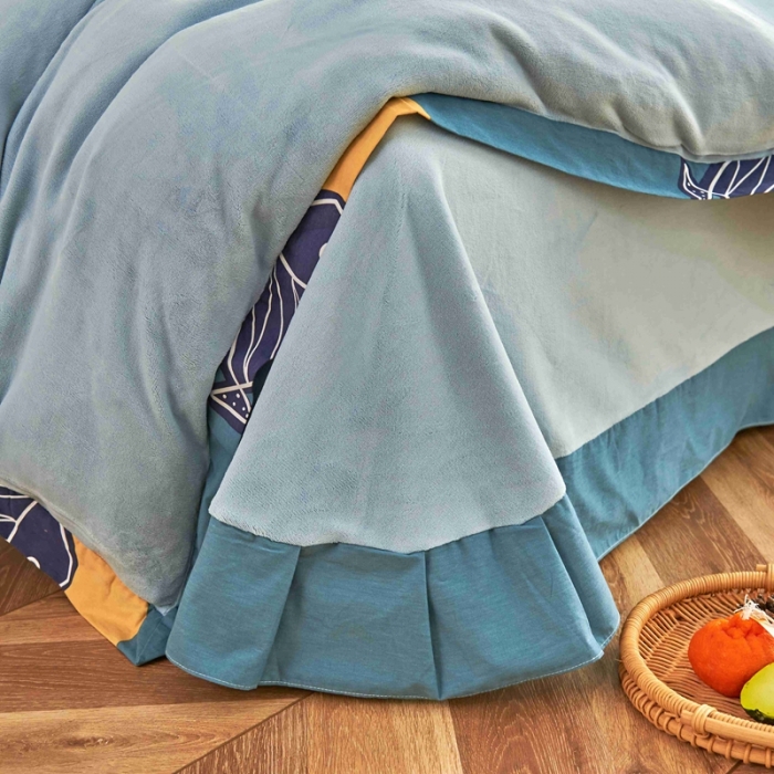 91家纺网 家纺一手货源 找家纺 杜先生 2021新款拼角被边款澳绒牛奶绒四件套 咕噜鱼-蓝