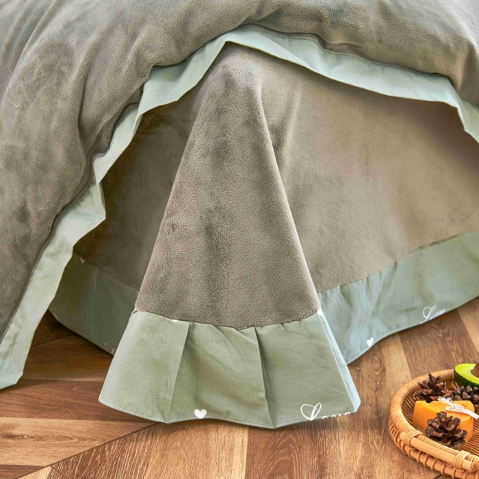 91家纺网 家纺一手货源 找家纺 杜先生 2021新款拼角被边款澳绒牛奶绒四件套 小爱心-绿