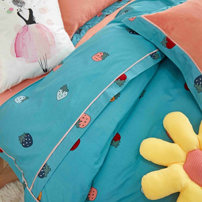 91家纺网 家纺一手货源 找家纺 杜先生 2021新款拼角被边款澳绒牛奶绒四件套 小草莓-绿