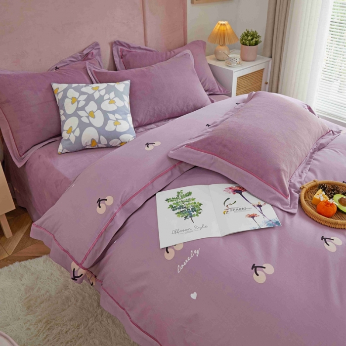 91家纺网 家纺一手货源 找家纺 杜先生 2021新款拼角被边款澳绒牛奶绒四件套 小樱桃-豆沙