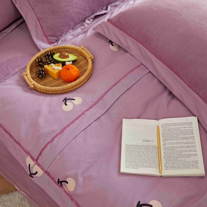 91家纺网 家纺一手货源 找家纺 杜先生 2021新款拼角被边款澳绒牛奶绒四件套 小樱桃-豆沙