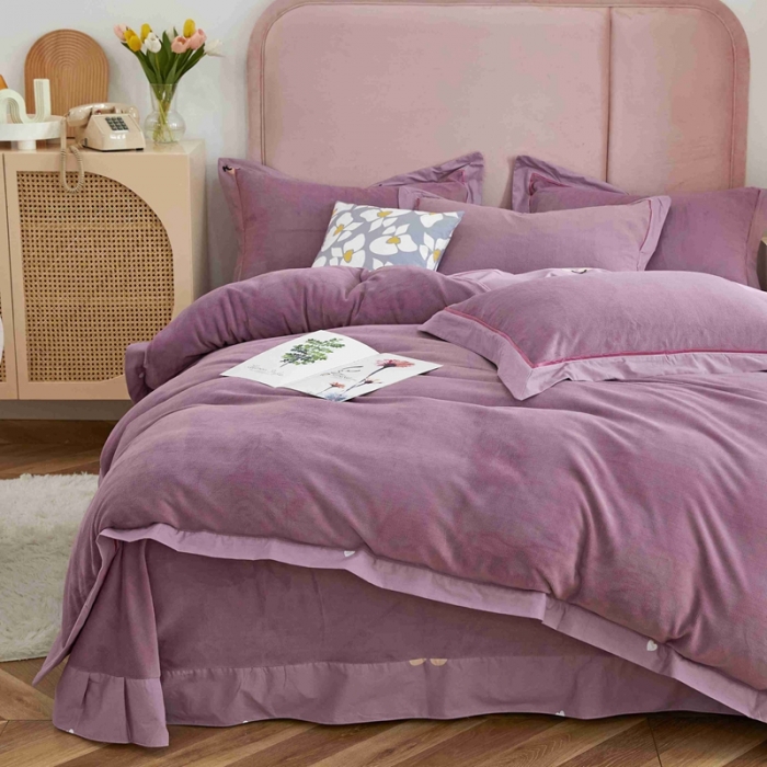 91家纺网 家纺一手货源 找家纺 杜先生 2021新款拼角被边款澳绒牛奶绒四件套 小樱桃-豆沙