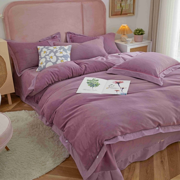 91家纺网 家纺一手货源 找家纺 杜先生 2021新款拼角被边款澳绒牛奶绒四件套 小樱桃-豆沙
