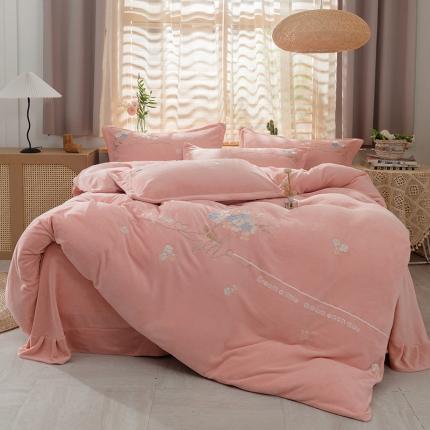 91家纺网 家纺一手货源 找家纺 佳梦家纺 2021新款牛奶绒刺绣四件套 暖豆沙