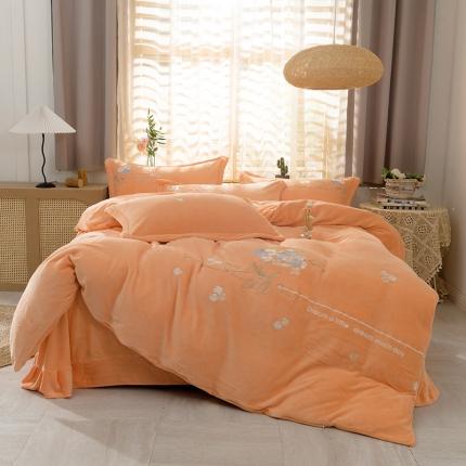 91家纺网 家纺一手货源 找家纺 佳梦家纺 2021新款牛奶绒刺绣四件套 甜橙