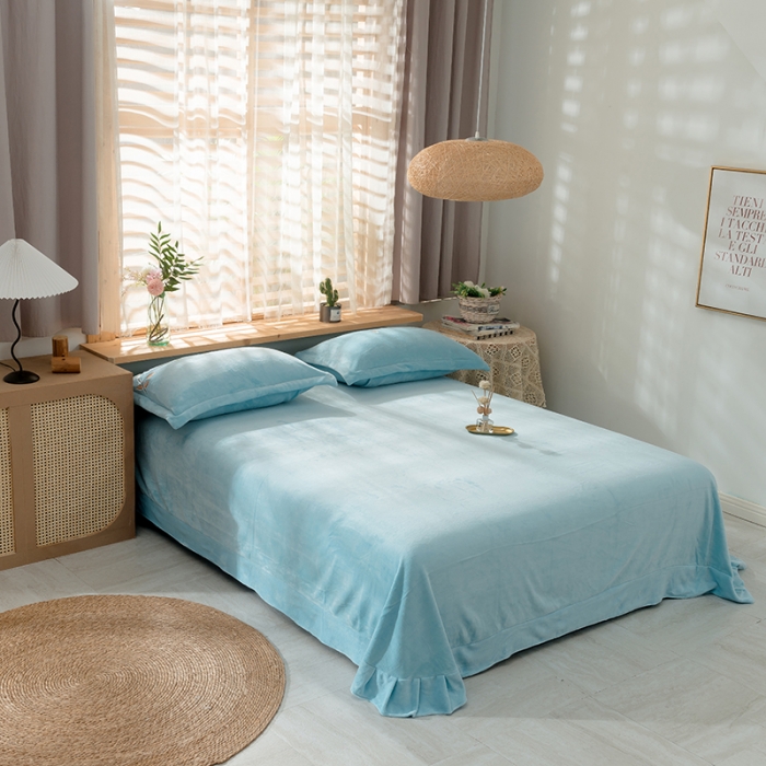 91家纺网 家纺一手货源 找家纺 佳梦家纺 2021新款牛奶绒刺绣四件套 天蓝