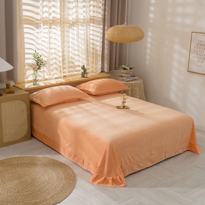 91家纺网 家纺一手货源 找家纺 佳梦家纺 2021新款牛奶绒刺绣四件套 甜橙