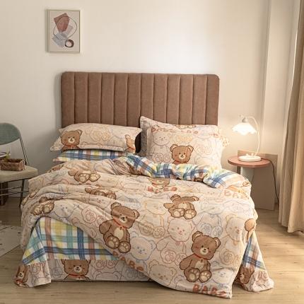 91家纺网 家纺一手货源 找家纺 佳梦家纺 2021新款牛奶绒印花四件套 多彩熊