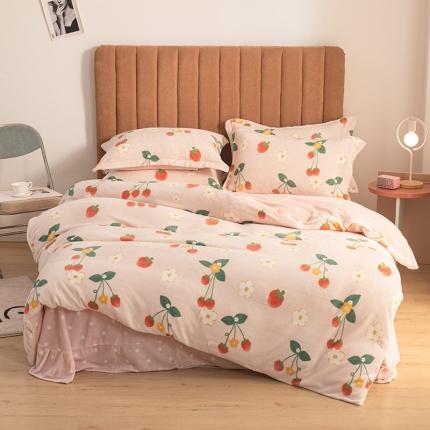 佳梦家纺 2021新款牛奶绒印花四件套 草莓果酱