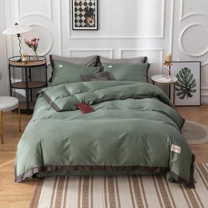 91家纺网 家纺一手货源 找家纺 花言狐语2025新款全棉色布13372拼角工艺款四件套 简爱抹茶绿