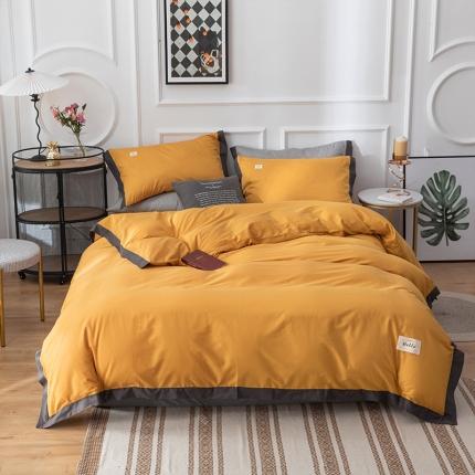 91家纺网 家纺一手货源 找家纺 花言狐语2025新款全棉色布13372拼角工艺款四件套 简爱鸭黄