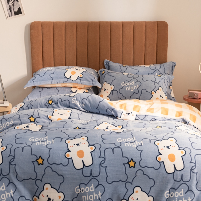 91家纺网 家纺一手货源 找家纺 佳梦家纺 2021新款牛奶绒印花四件套 晚安熊