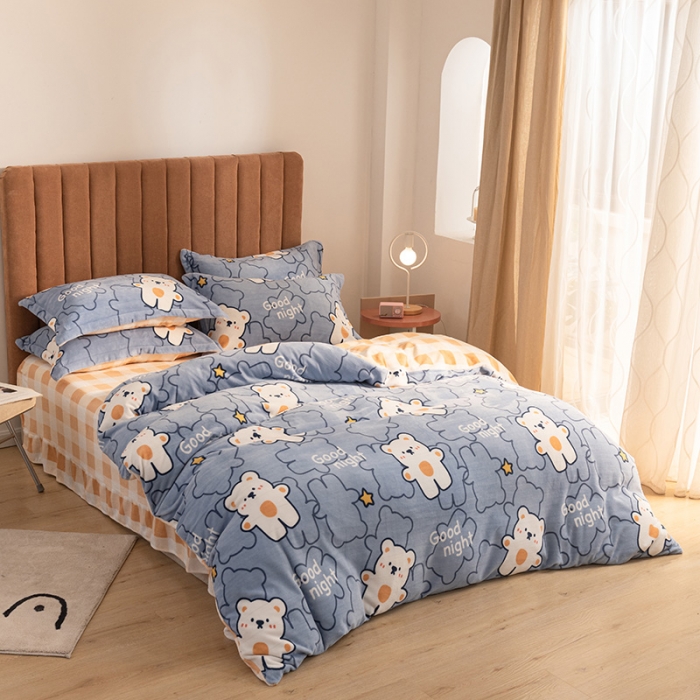 91家纺网 家纺一手货源 找家纺 佳梦家纺 2021新款牛奶绒印花四件套 晚安熊