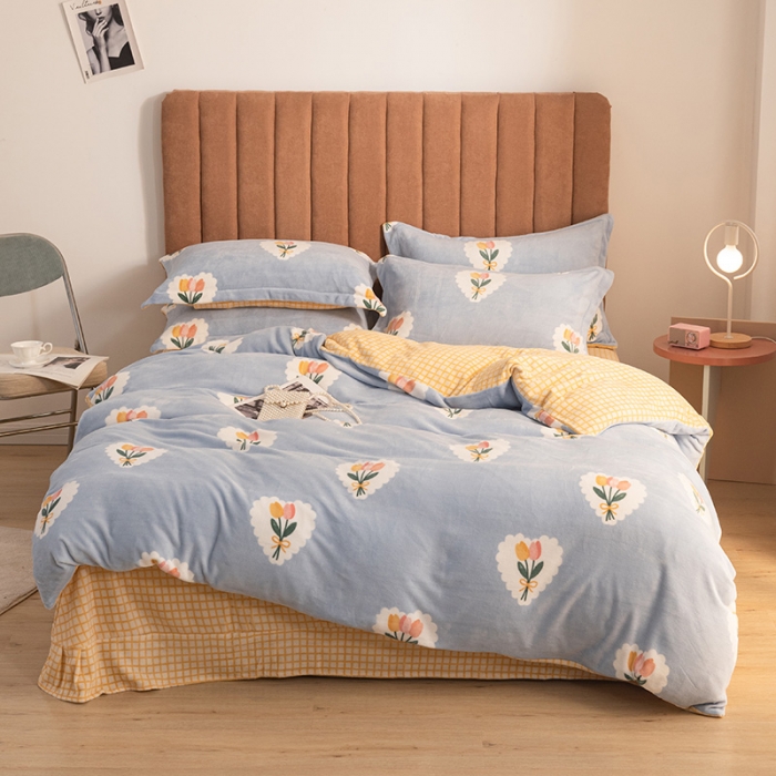 91家纺网 家纺一手货源 找家纺 佳梦家纺 2021新款牛奶绒印花四件套 心朵