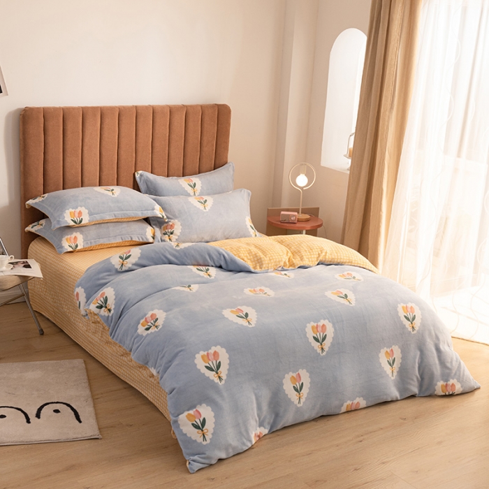 91家纺网 家纺一手货源 找家纺 佳梦家纺 2021新款牛奶绒印花四件套 心朵