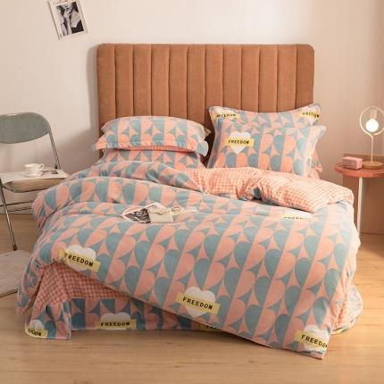 佳梦家纺 2021新款牛奶绒印花四件套 心莹粉绿