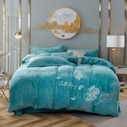 91家纺网 家纺一手货源 找家纺 （总）佳梦家纺 2021新款婴儿绒刺绣款四件套