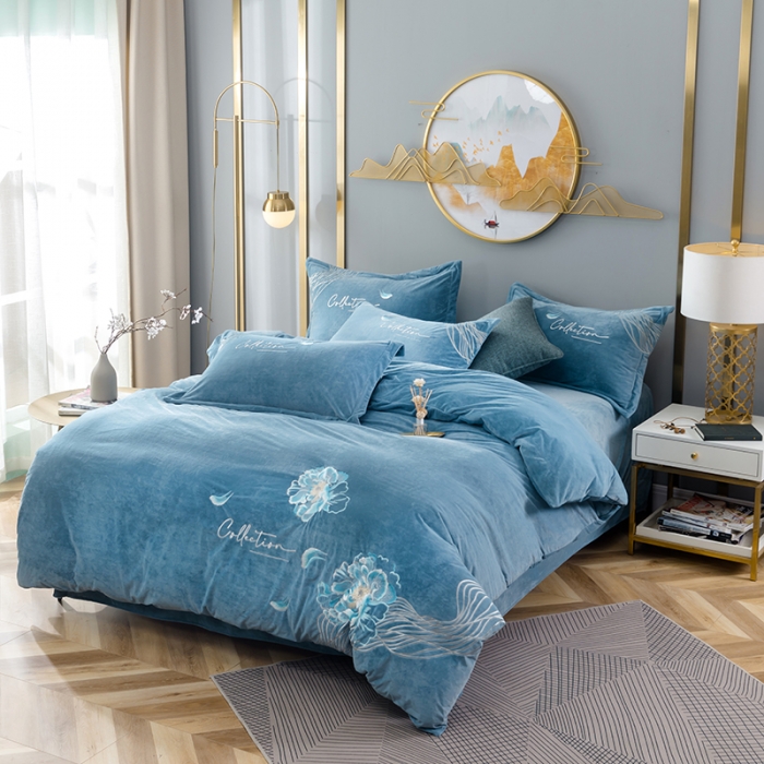 91家纺网 家纺一手货源 找家纺 （总）佳梦家纺 2021新款婴儿绒刺绣款四件套