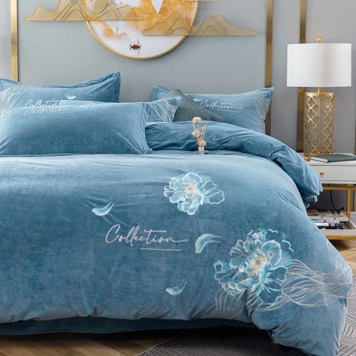 91家纺网 家纺一手货源 找家纺 （总）佳梦家纺 2021新款婴儿绒刺绣款四件套