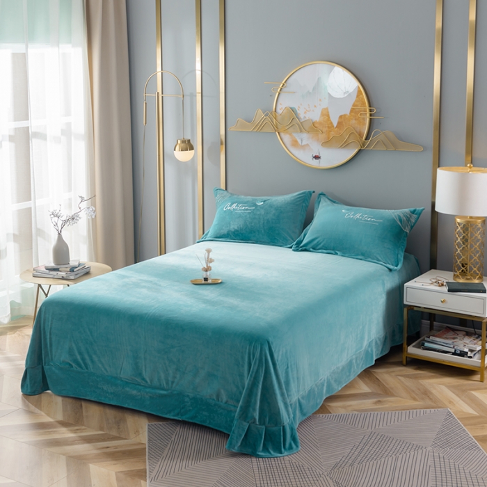 91家纺网 家纺一手货源 找家纺 佳梦家纺 2021新款婴儿绒刺绣款四件套 绿色