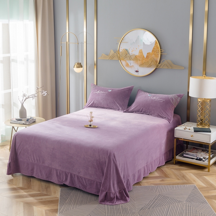 91家纺网 家纺一手货源 找家纺 佳梦家纺 2021新款婴儿绒刺绣款四件套 紫色