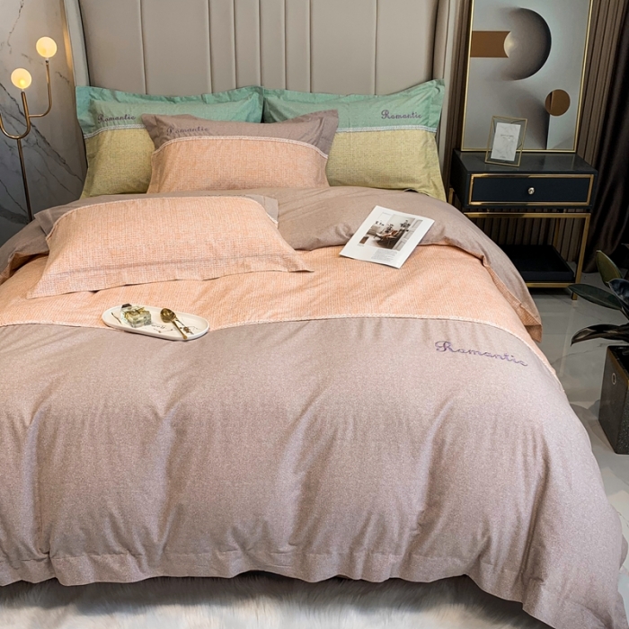 91家纺网 家纺一手货源 找家纺 榻尚家居新款80长绒棉贡缎磨毛小香风全棉加厚磨毛四件套 浅豆沙