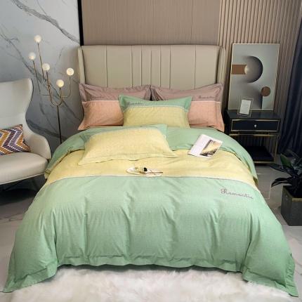 榻尚家居新款80长绒棉贡缎磨毛小香风全棉加厚磨毛四件套 浅绿