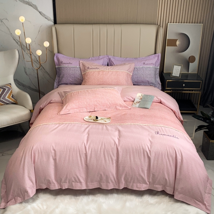 91家纺网 家纺一手货源 找家纺 榻尚家居新款80长绒棉贡缎磨毛小香风全棉加厚磨毛四件套 玉色