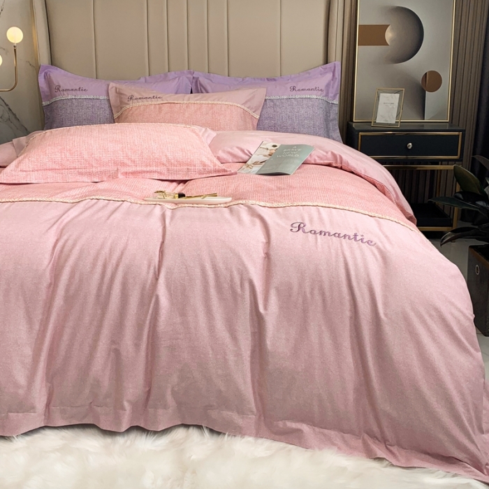 91家纺网 家纺一手货源 找家纺 榻尚家居新款80长绒棉贡缎磨毛小香风全棉加厚磨毛四件套 玉色