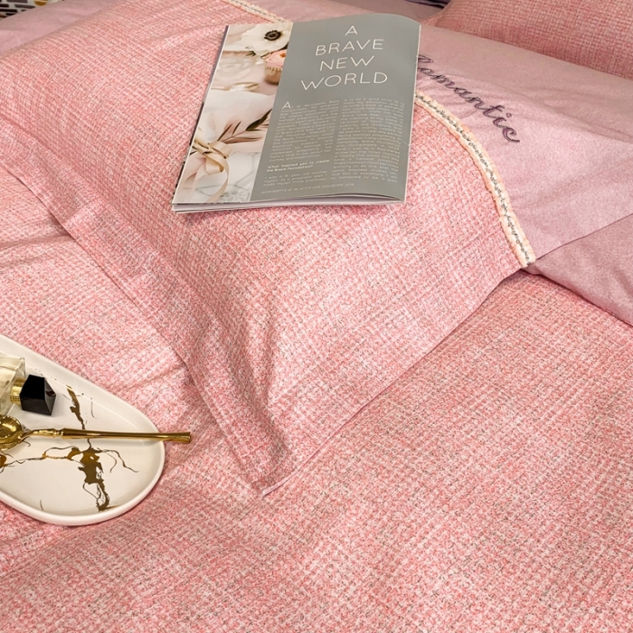 91家纺网 家纺一手货源 找家纺 榻尚家居新款80长绒棉贡缎磨毛小香风全棉加厚磨毛四件套 玉色