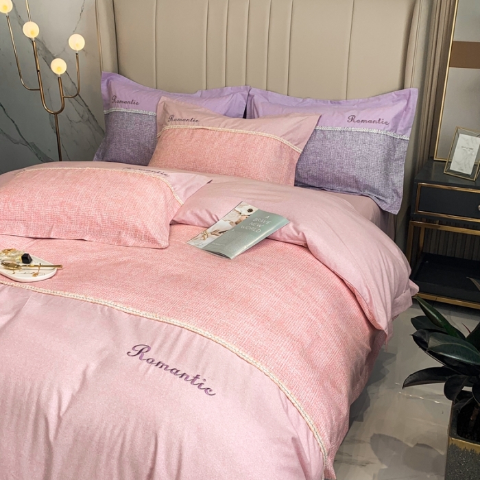 91家纺网 家纺一手货源 找家纺 榻尚家居新款80长绒棉贡缎磨毛小香风全棉加厚磨毛四件套 玉色