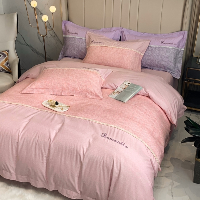 91家纺网 家纺一手货源 找家纺 榻尚家居新款80长绒棉贡缎磨毛小香风全棉加厚磨毛四件套 玉色