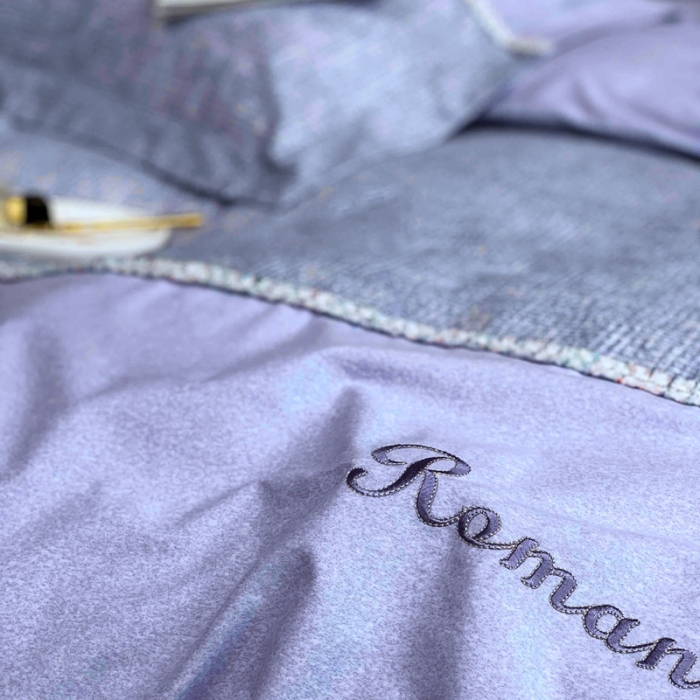 91家纺网 家纺一手货源 找家纺 榻尚家居新款80长绒棉贡缎磨毛小香风全棉加厚磨毛四件套 紫