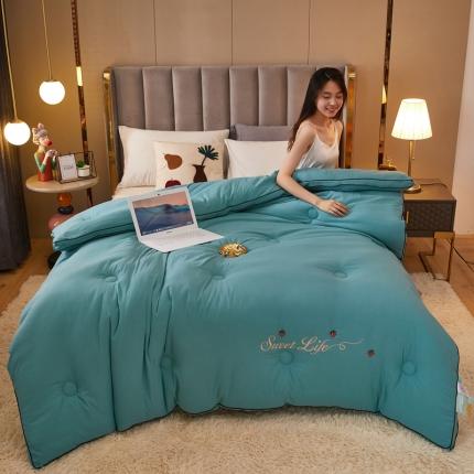 91家纺网 家纺一手货源 找家纺 澳洲羽 2024新款加厚长绒棉大豆被 宝石蓝