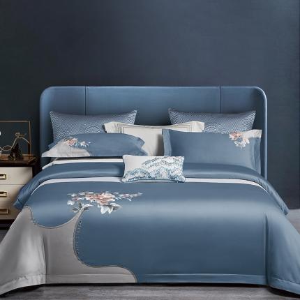 91家纺网 家纺一手货源 找家纺 诗黛尔 2023长绒棉绣花四件套-布兰奇 宁静蓝