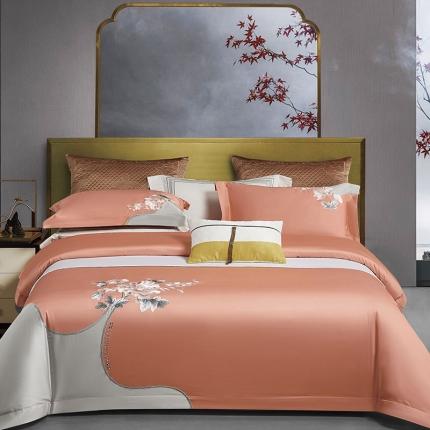 91家纺网 家纺一手货源 找家纺 诗黛尔 2023长绒棉绣花四件套-布兰奇 雅士橙