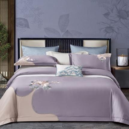 诗黛尔 2023新款长绒棉绣花四件套-布兰奇 流光紫