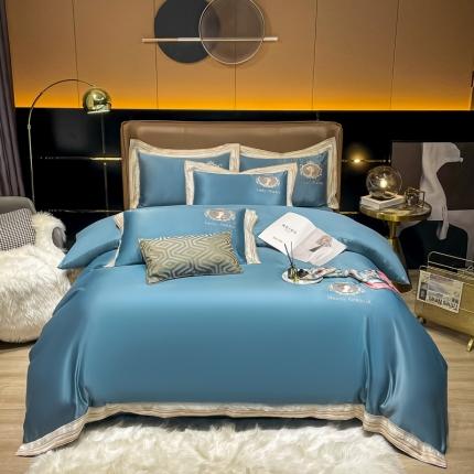 91家纺网 家纺一手货源 找家纺 宅家居 新款臻品真丝刺绣四件套 蜜雪公主-宾利蓝