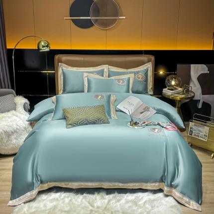 91家纺网 家纺一手货源 找家纺 宅家居 新款臻品真丝刺绣四件套 蜜雪公主-青绿