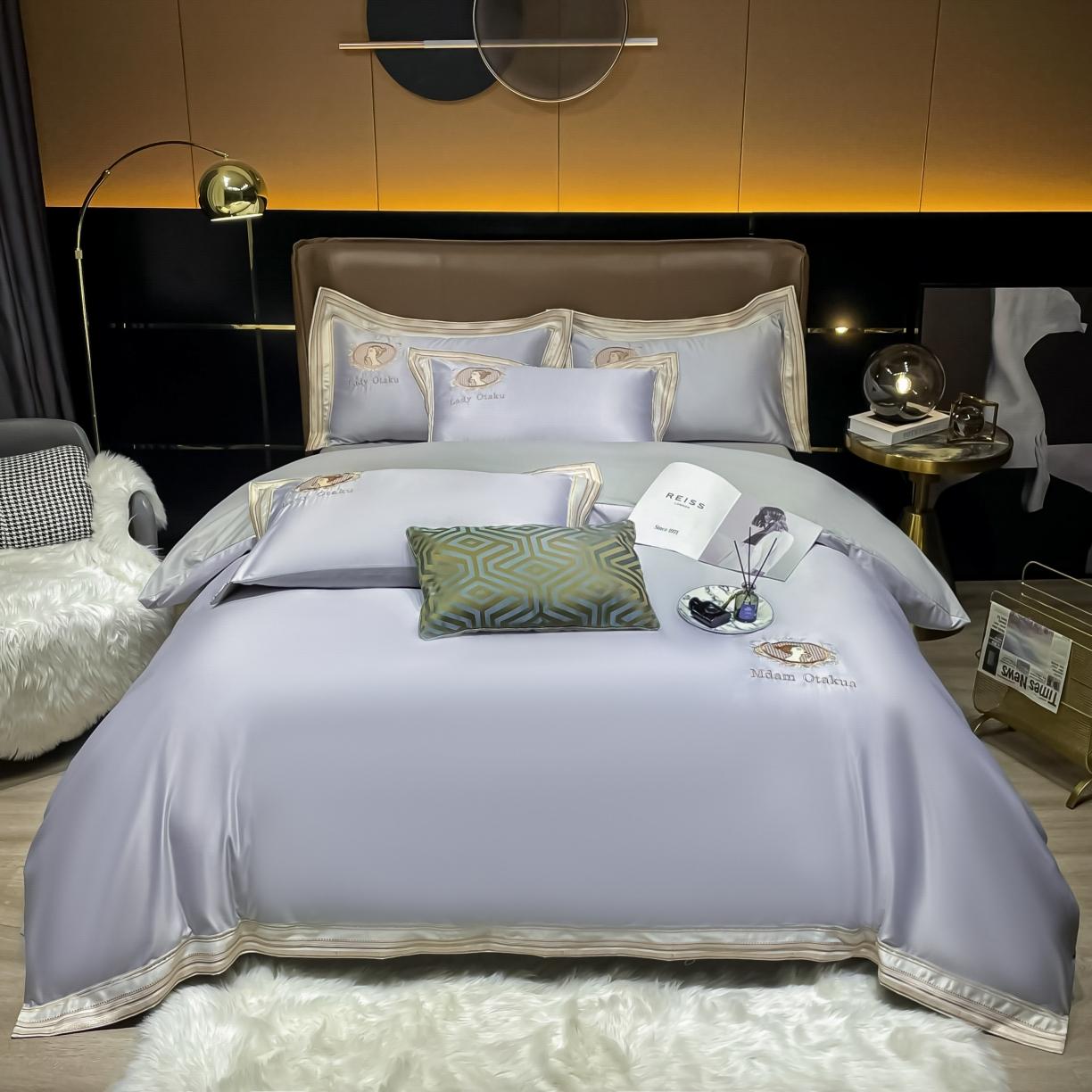 91家纺网 家纺一手货源 找家纺 宅家居 新款臻品真丝刺绣四件套 蜜雪公主-银灰