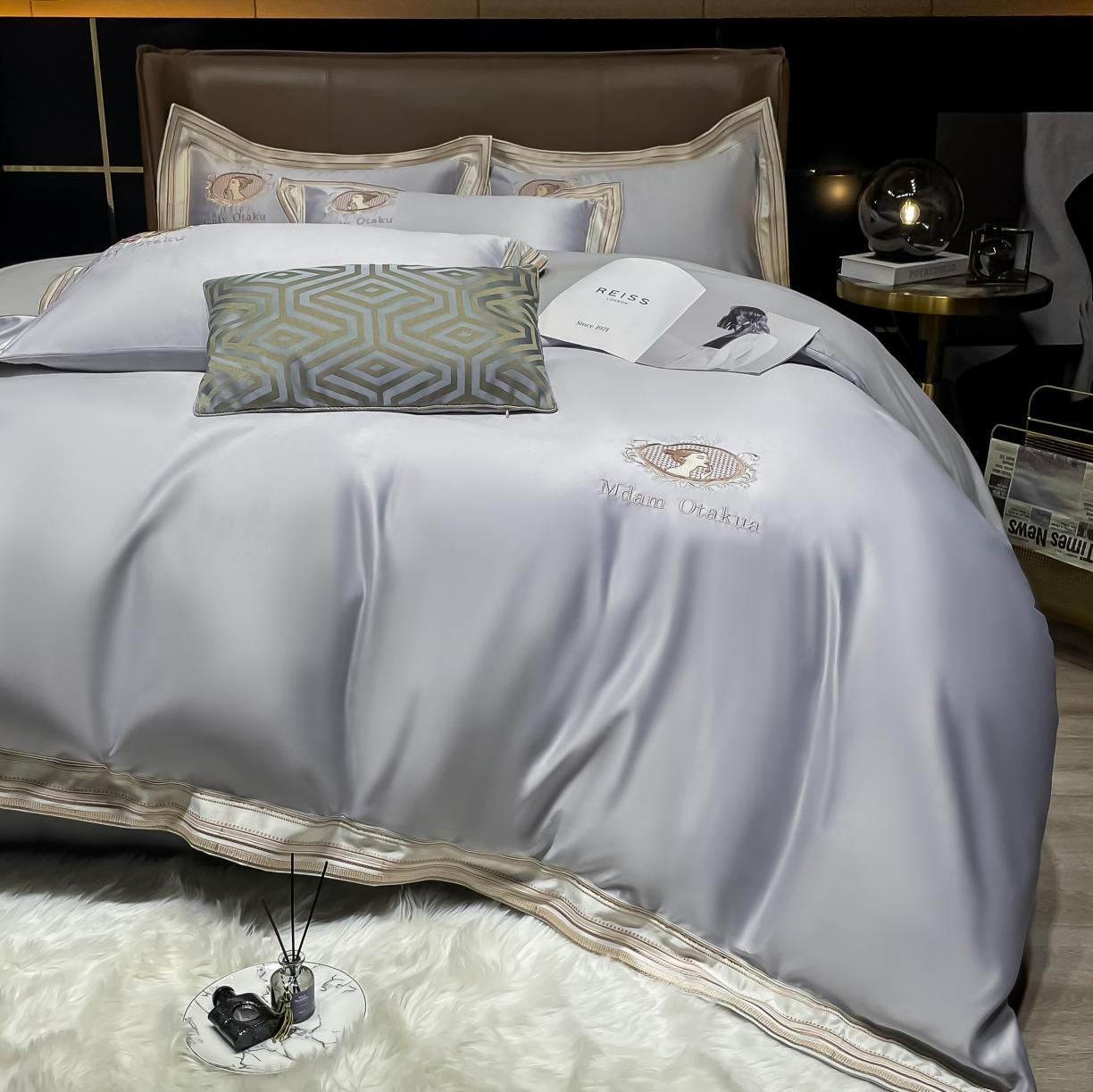 91家纺网 家纺一手货源 找家纺 宅家居 新款臻品真丝刺绣四件套 蜜雪公主-银灰