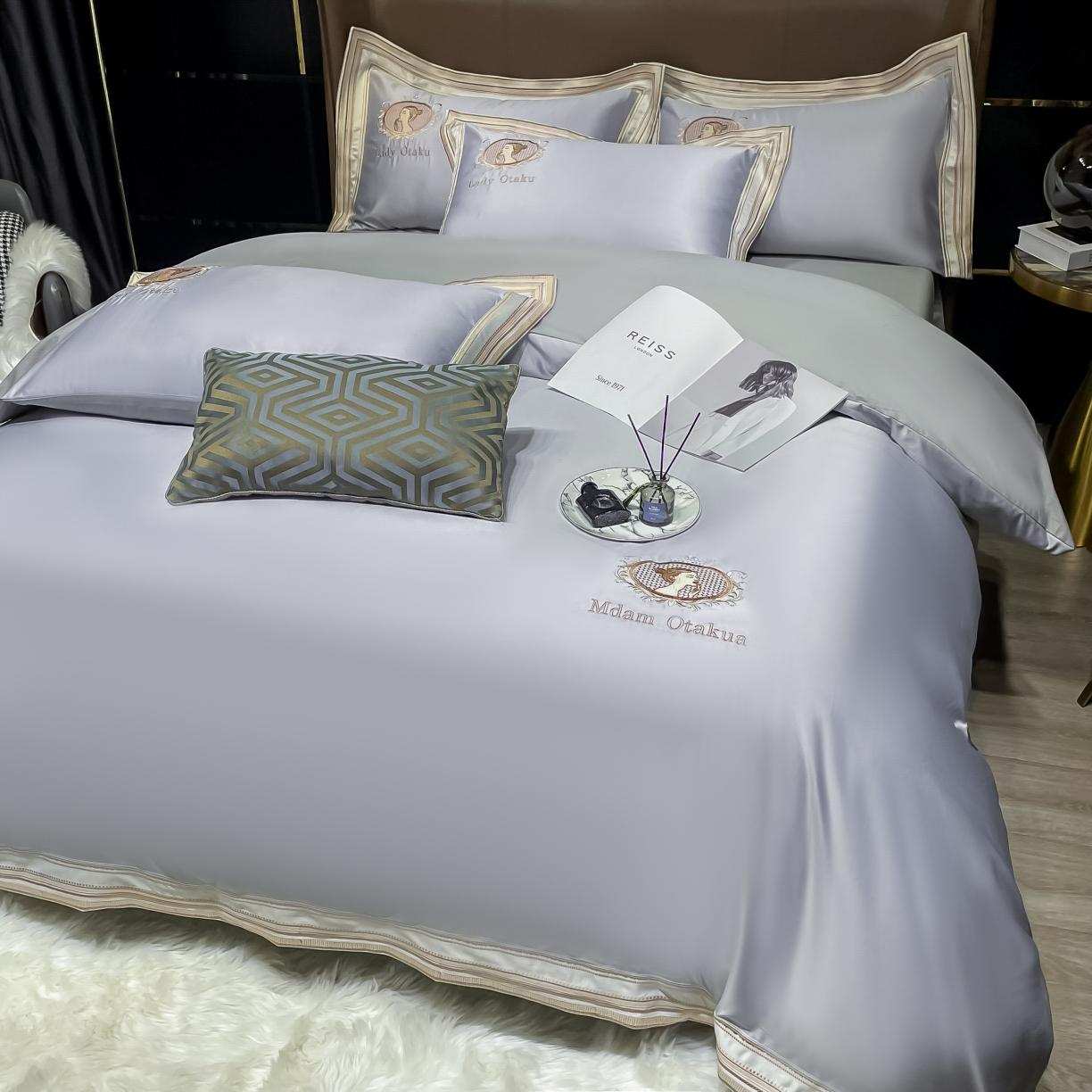 91家纺网 家纺一手货源 找家纺 宅家居 新款臻品真丝刺绣四件套 蜜雪公主-银灰