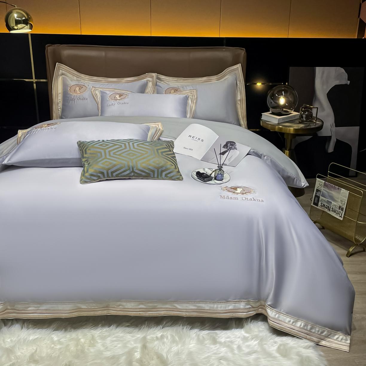 91家纺网 家纺一手货源 找家纺 宅家居 新款臻品真丝刺绣四件套 蜜雪公主-银灰