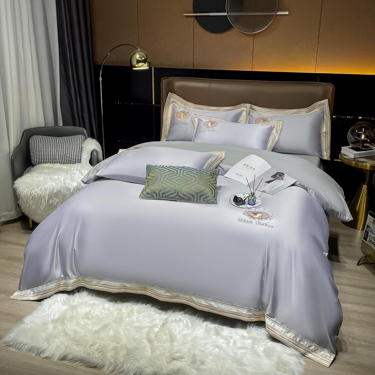 91家纺网 家纺一手货源 找家纺 宅家居 新款臻品真丝刺绣四件套 蜜雪公主-银灰