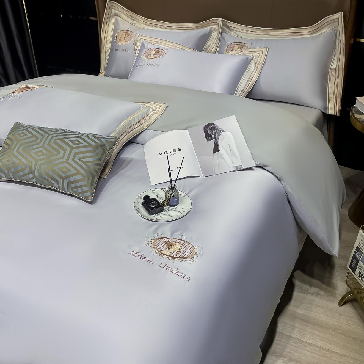 91家纺网 家纺一手货源 找家纺 宅家居 新款臻品真丝刺绣四件套 蜜雪公主-银灰