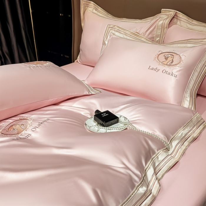 91家纺网 家纺一手货源 找家纺 宅家居 新款臻品真丝刺绣四件套 蜜雪公主-甜粉